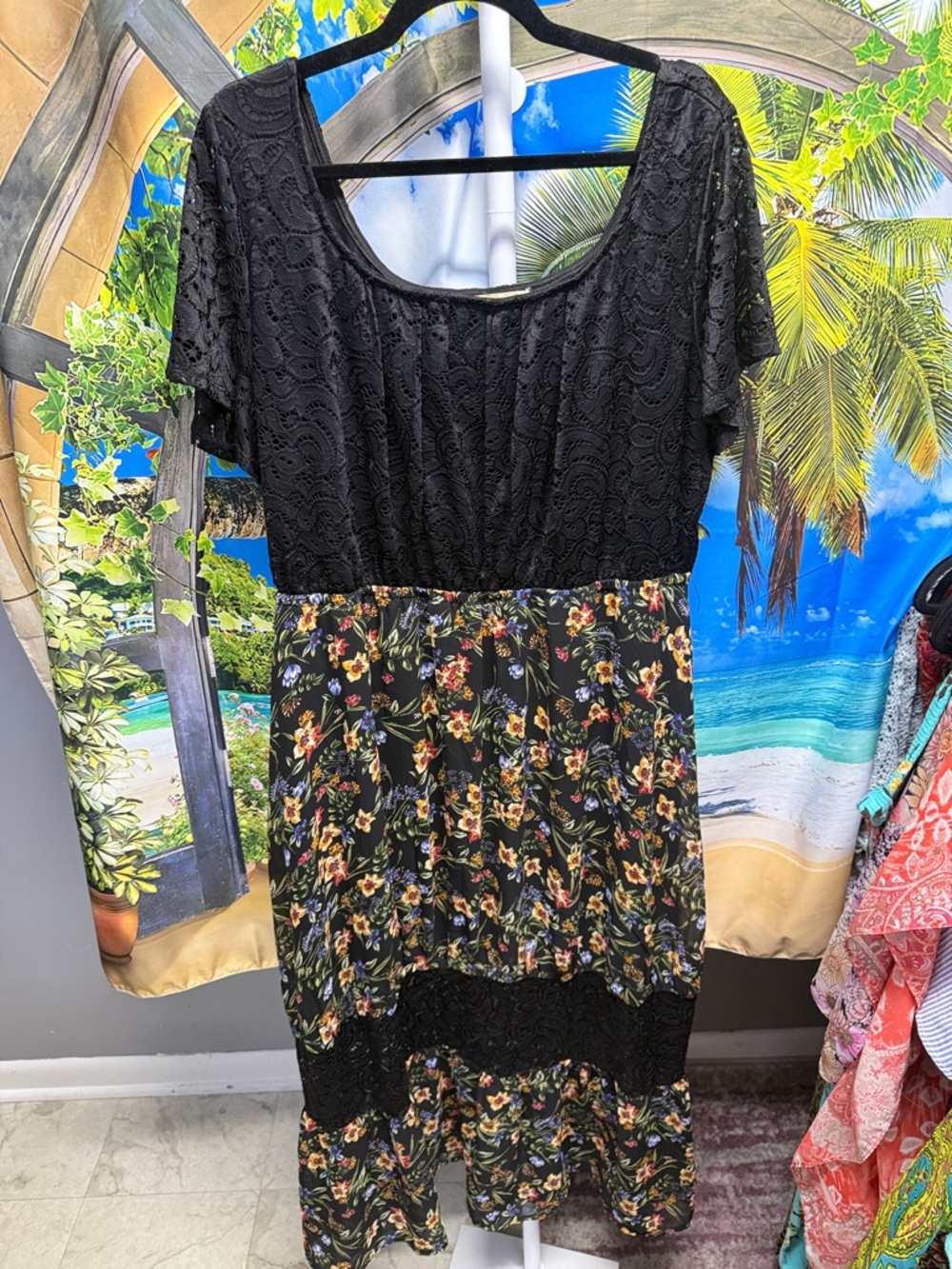 Liberty Love Black Lace Top Floral Maxi Dress
